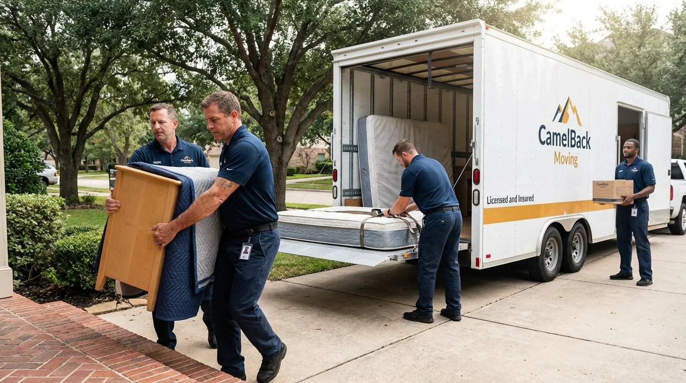 Crew loading residential truck for cross-state move from Groton, CT
