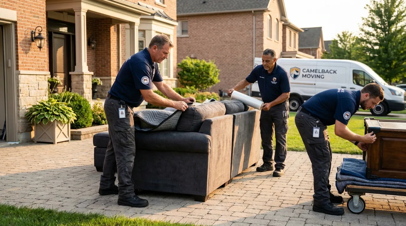 Large estate moving crew wrapping furniture in Groton, CT